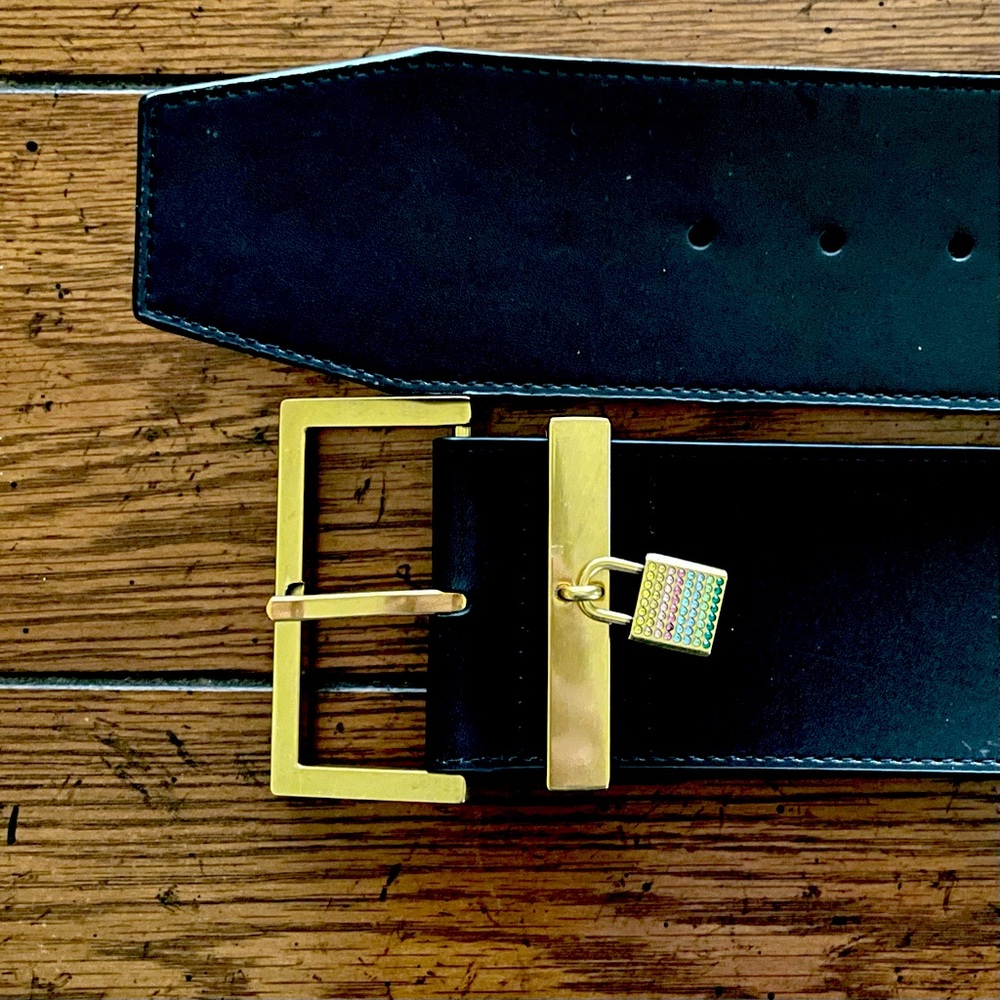 🌈 Kurt Geiger Leather Belt, rhinestone rainbow lock